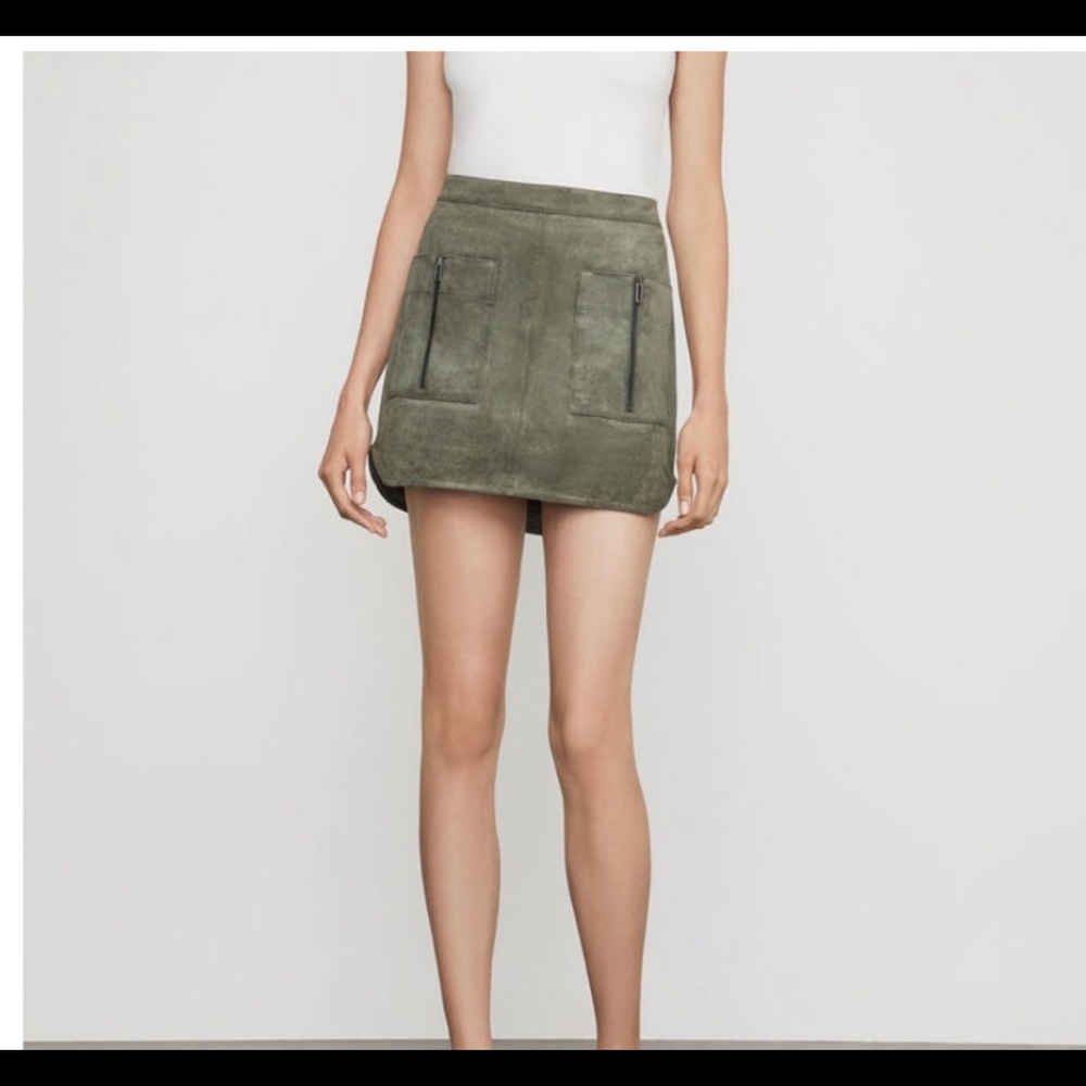 BCBG pocket mini skirt olive green size xxs. Suede and very soft.